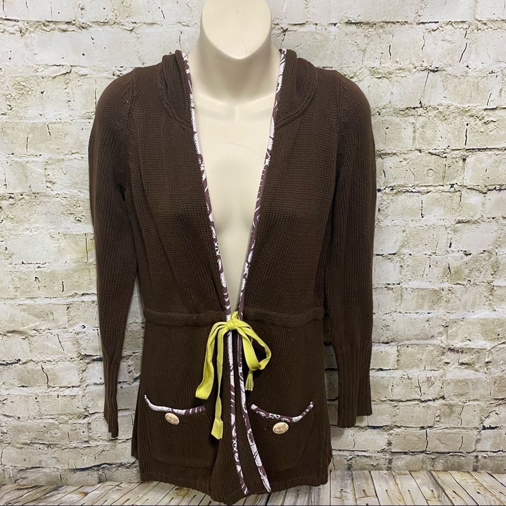 Sparrow Anthropologie Brown Hooded Tie Waist Cardigan Sweater